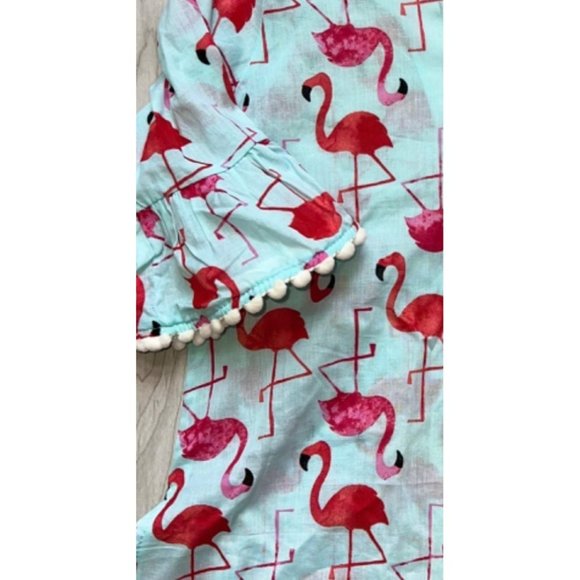 Mud pie flamingo coverup tunic 24m-2T/3T NWT pom pom - Picture 2 of 3